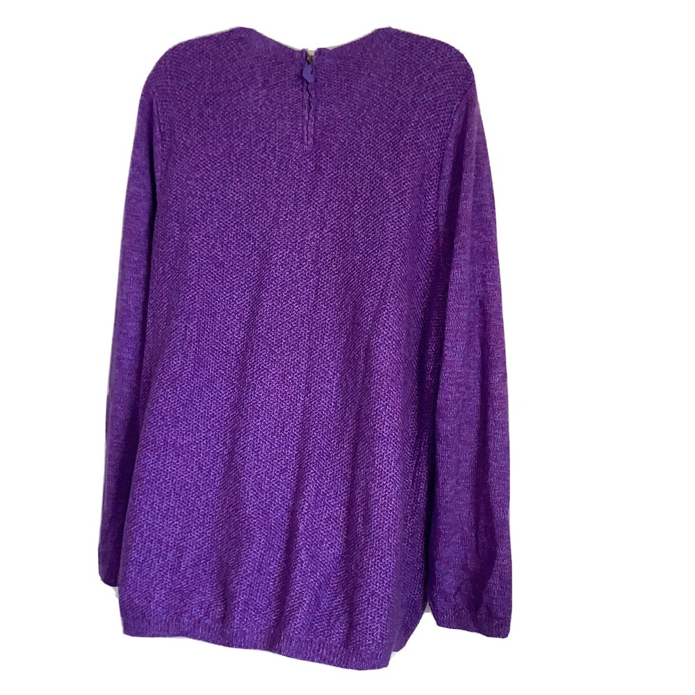TALBOTS Women Sweater Size 2X Knit Crewneck Upper Back Zipper Purple Pullover